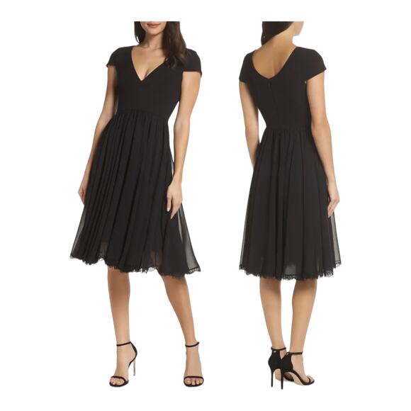 Dress the Population dress Corey Chiffon Fit & flare cocktail black Small S - Picture 1 of 5